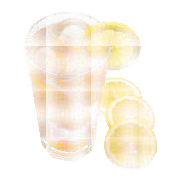 Lemon slices with drink in glass
