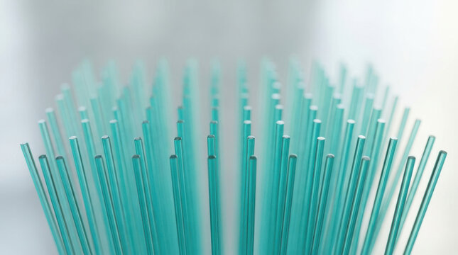 Glowing optical fibers in grid with teal color and soft focus creating abstract technology background