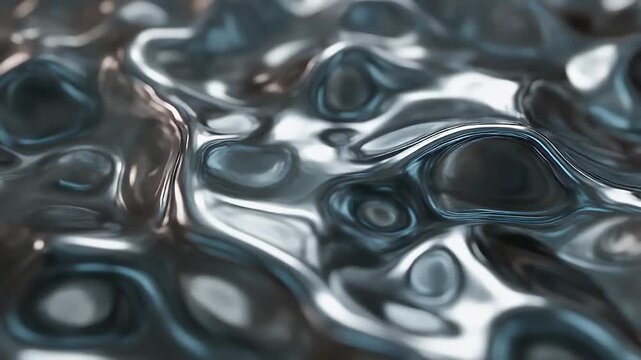 Abstract chrome liquid surface with fluid undulations and metallic reflections, a mesmerizing visual of flowing metal