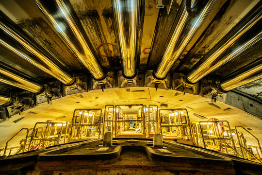 Interior of a tunnel boring machine during underground construction