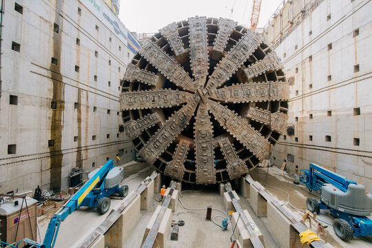 A tunnel boring machine at a construction site