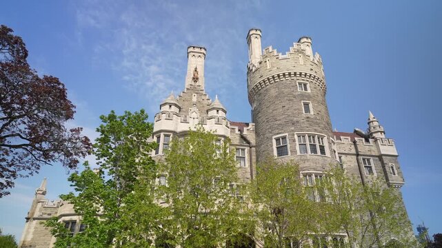 View of exterior of Casa Loma, Gothic&sbquo;&Auml;&euml;revival castle on a sunny day in spring, Toronto, Ontario, Canada, North America