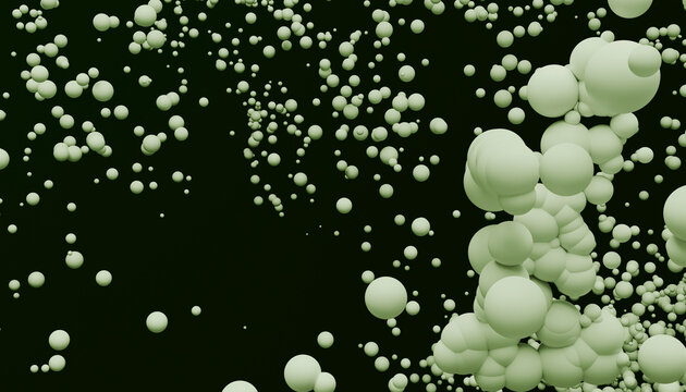 3d cluster of floating green spheres on Black background