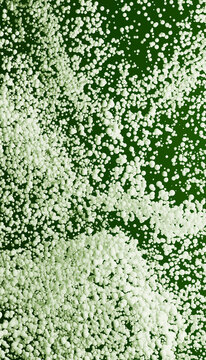 Foam bubbles clustered and scattered on dark green background texture
