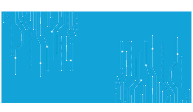 Circuit pattern displays a network of white lines against a bright blue background circuitry connections digital technology electronic abstract geometric graphic vector modern futuristic innovation