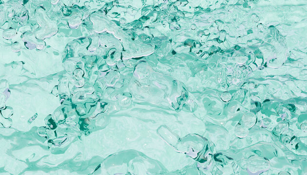 Clear blue water splashes and droplets with dynamic texture