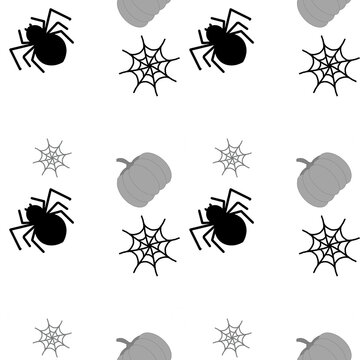 spider web and pumpkin black and white seamless pattern halloween