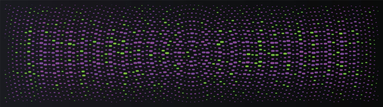 Abstract neon green and purple halftone pattern with radial dot gradient