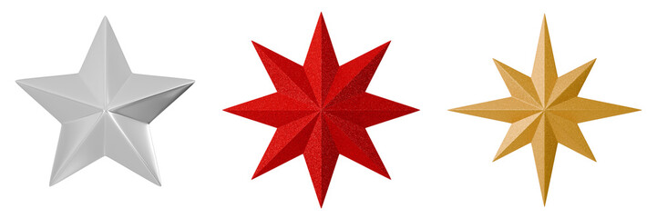Naklejka premium 3d christmas star ornament set isolated on transparent background