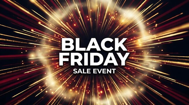 Black friday sale event banner with glowing golden light streaks and dynamic abstract explosion background design