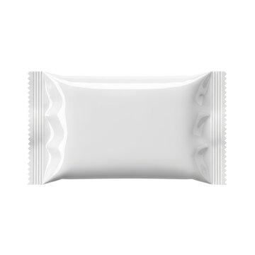 Blank white snack food packaging wrapper pouch isolated on white background