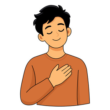 Grateful Man with Hand on Chest Thankful Gesture Vector Illustration