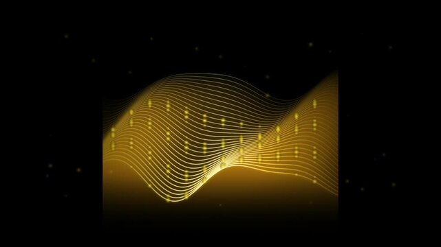 Elegant Golden Wavy Lines Abstract Background with Luminous Particles