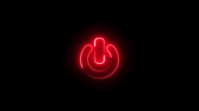 Glowing neon red color power button icon animation technology shutdown screen turn on off button stop startup computer and mobile phone electric futuristic on black background	