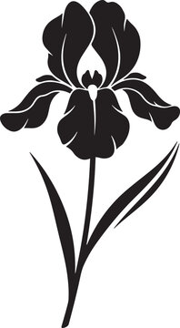 Black iris flower silhouette vector, elegant floral blossom icon, minimalist botanical garden plant illustration for logo design