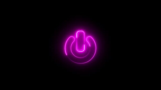Glowing neon pink color power button icon animation technology shutdown screen turn on off button stop startup computer and mobile phone electric futuristic on black background	