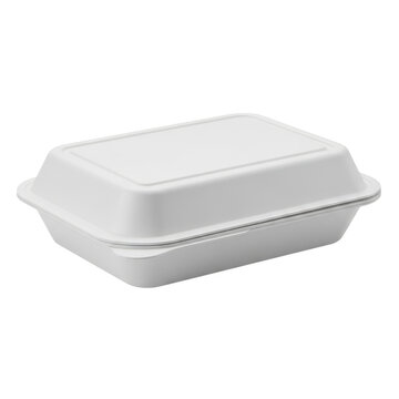 Closed white styrofoam food container box isolated on white background
