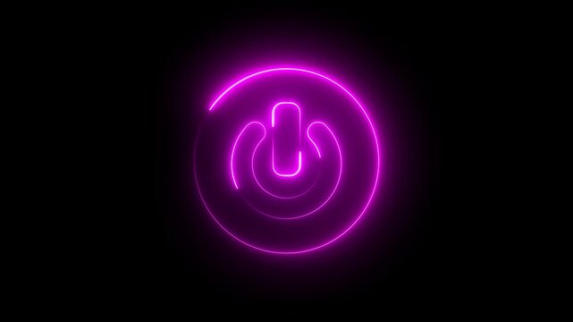 Glowing neon pink color power button icon animation technology shutdown screen turn on off button stop startup computer and mobile phone electric futuristic on black background	