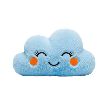 Cute happy blue cloud character with a smiling face isolated on white background