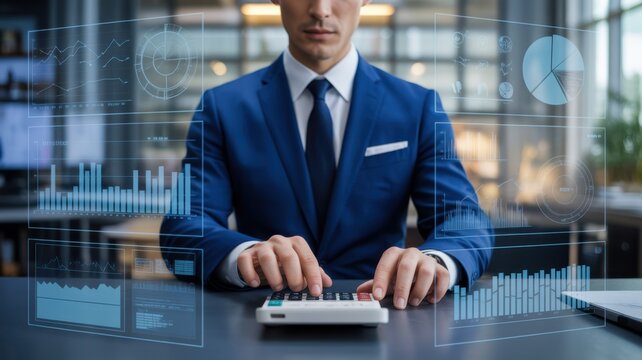 A Professional Businessman Analyzing Financial Data Using Digital Charts In Modern Office