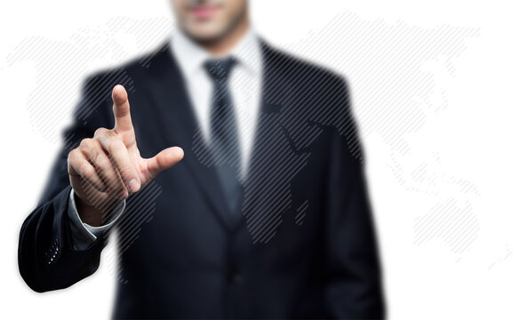 Businessman Touchin Gglobal Interface Isolated