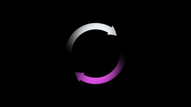 Loading circle animation, Animation spinning load icon with alpha layer white background, waiting for download. Arrow loading, Cyan neon glowing circular arrows rotation cycle seamless loop animation
