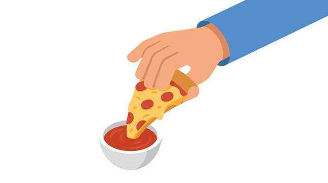 National cheese pizza day vector of hand dipping slice in sauce