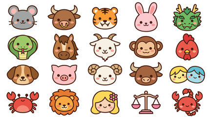 Fototapeta premium Cute zodiac animals and symbols set