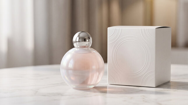 Mini Pearl Sphere Perfume Bottle and Elegant Gift Box Mockup