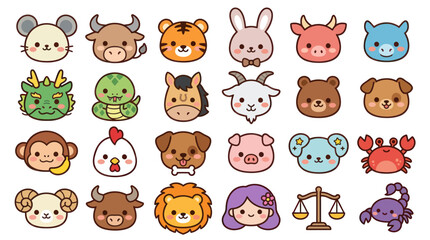Obraz premium Cute zodiac animals collection