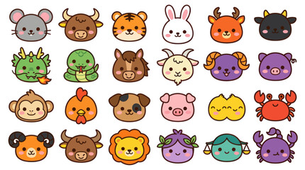 Fototapeta premium Cute zodiac animals collection