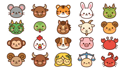 Obraz premium Cute zodiac animals collection