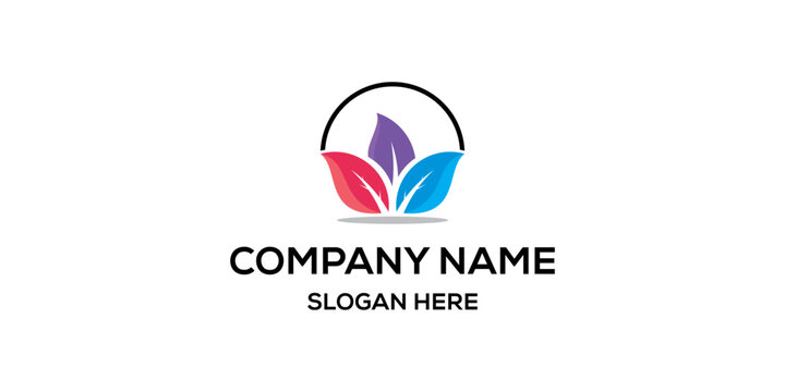 Colorful three leaf logo inside circle frame.