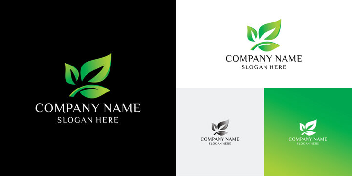 Green gradient three leaves eco logo.