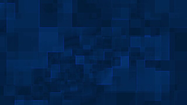 Abstract dark blue background with layered glowing squares and rectangles, creating a modern digital technology pattern with space for text.