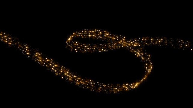 golden stars and dust light wave trail strings alpha channel animation, shiny and glowing glitter sparks, Christmas and new year isolated motion design element