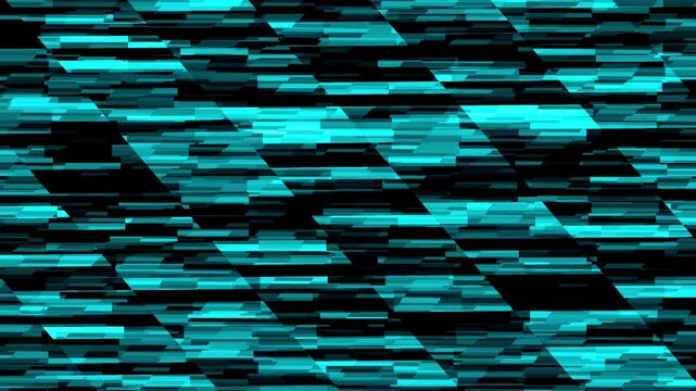 Abstract turquoise and black glitch pattern with layered horizontal lines and geometric streaks, creating a fast digital technology background.