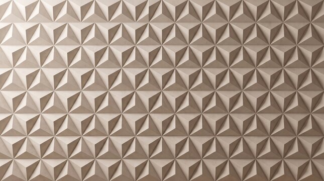 Abstract beige 3D geometric pyramid wall panel texture background for modern interior architecture design