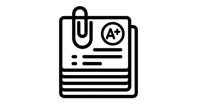 Exam paper with a plus grade for profesor vector icon