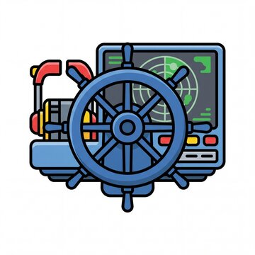 Nautical steering wheel with radar and control panel