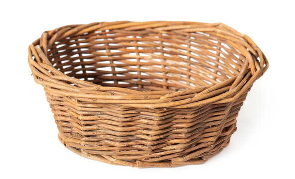 Wicker basket isolated on white background.