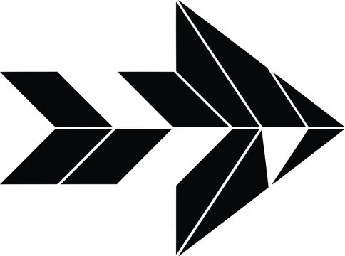 Abstract geometric arrow icon composed of black triangles and polygon shapes
