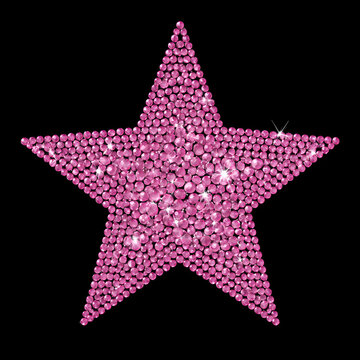 Pink bedazzled rhinestone star PNG isolated on transparent background for glamorous fashion, party, and decorative designs