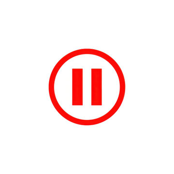 Red pause button icon for media player isolated on white background