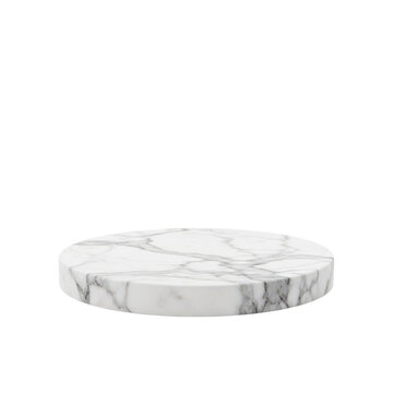 Marble round table top with natural veining isolated on white background