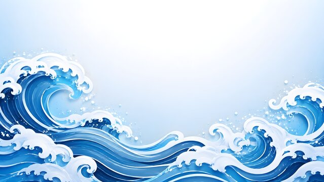 Traditional japanese blue ocean waves with sea foam vector illustration background ocean wave sea water