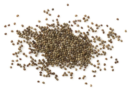 Whole raw poppy seeds isolated on white background, top view.