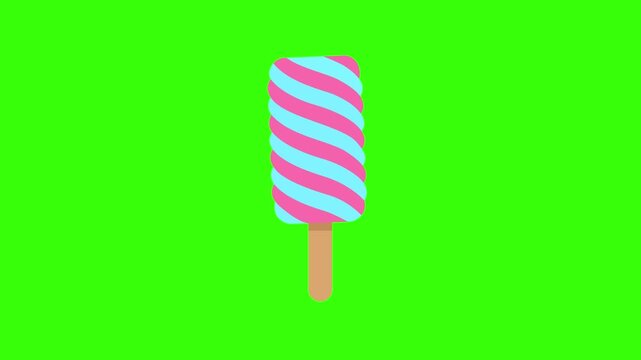Pink and Blue Striped Twisted Popsicle Ice Cream Floating Seamless Loop Animation on Green Screen Representing Refreshing Summer Dessert Treats