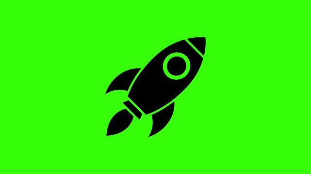 Rocket Launch with Jet Engine Flame Shaking and Pulsing Seamless Loop Animation on Green Screen Background