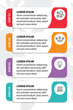 4 steps infographic template with 4 options. Flowchart that can be used for business report, data visualization and presentation. Timeline infographic elements vector illustration.